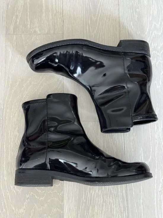 Stuart Weitzman 50/50 Black Patent Leather Ankle Boots - Picture 6 of 10